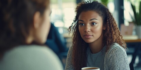 Aufkleber - A close-up of two educators debating educational theories over coffee in a school lounge their expressions serious and deeply engaged
