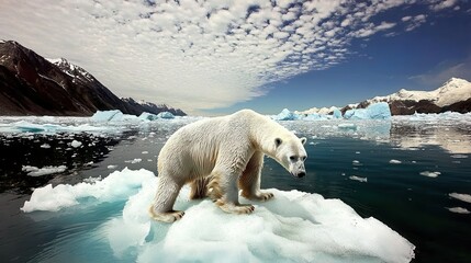 Poster - Polar Bear on Ice Floe in Arctic Landscape