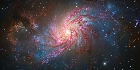 Aufkleber - A galaxy viewed through a space telescope, with vibrant details of its spiral arms, star clusters, and glowing nebulas