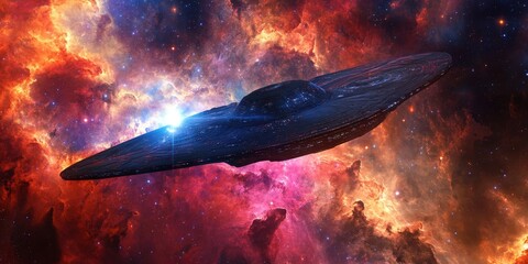 Aufkleber - A starship navigating through the outer rim of a galaxy, with breathtaking views of stars, nebulas, and distant cosmic phenomena