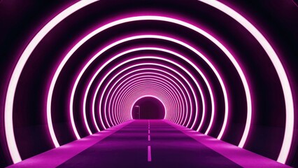 Wall Mural -  Futuristic illuminated tunnel featuring vibrant pink and white neon lighting