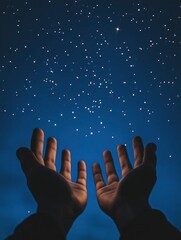 Praying muslim, hands open to the sky in the holy night. Social media story, vertical with generative ai