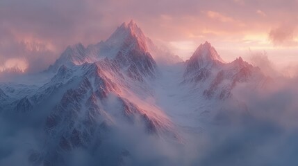 Canvas Print - Majestic Mountain Peaks at Sunset with Clouds