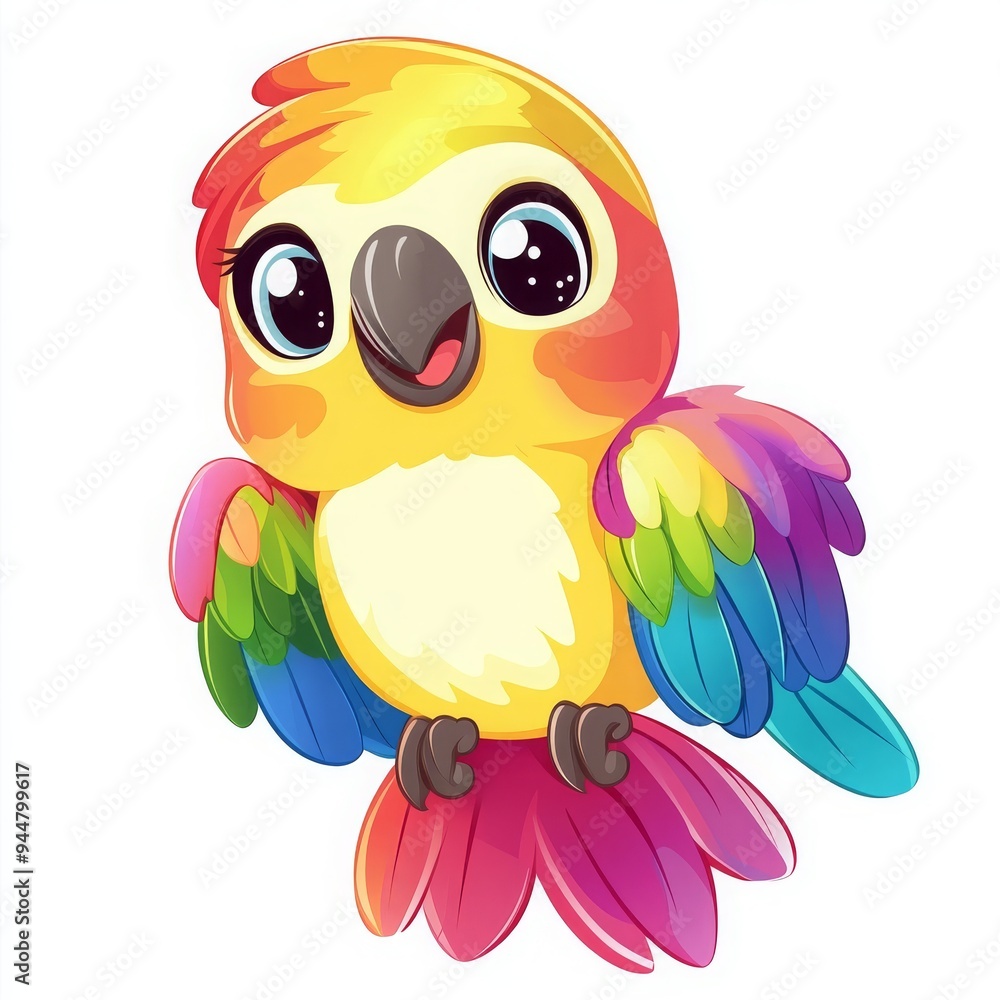 Kawaii Cute Parrot Clipart, Rainbow Bird Art, Hand-Drawn Parrot Design ...