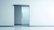 © Mr image - 69. **A minimalist sliding door with a frosted glass panel and narrow metallic frame, rendered on a pristine white background.