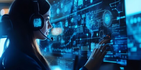 Fototapete - Comprehensive customer support service with agents using digital platforms and personalized attention to address client needs in a contemporary setting