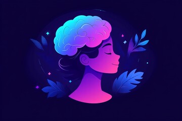 Poster - Psychedelic Art of a Womans Profile with Flowing Hair Representing Creativity Emotional Expression and the Power of Thought in a Colorful Surreal Style