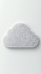Wall Mural - cloud computing icon, abstract cloud shape, digital circuits, soft white light