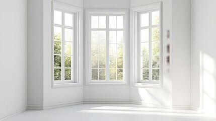 Wall Mural - 39. **A charming bay window with a white frame, rendered on a pristine white background.