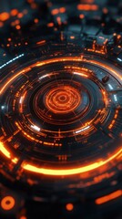 Wall Mural - cybernetic interface, digital display, glowing circuits, dark background