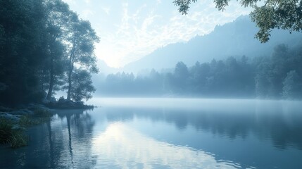 Poster - Misty Lake in a Forest Landscape