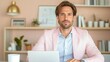 © WeeraWanderlust - Business analyst discussing market trends, rightaligned, pastel background, high resolution