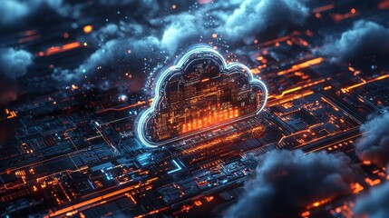 Wall Mural - automated cloud services management, ai-driven systems managing and optimizing diverse cloud service