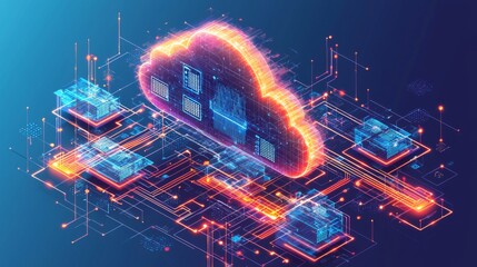Wall Mural - innovative cloud services architecture, multi-layered services seamlessly connected in a digital env