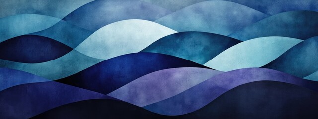 Poster - Sky Ornamental Design in a 3D cartoon rendering featuring a boho chic style with a dark washed out effect incorporating sea amethyst watercolor and seamless curved lines in an azure dirty art prin
