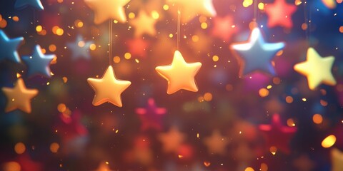 Leinwandbilder - 3D cartoon depiction of a festive background with stars and flares in a night sky for celebrating the New Year