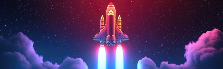 Aufkleber - Space shuttle take off from Earth planet in a 3D cartoon rendering Expedition in deep space Spaceship
