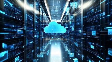 Wall Mural - innovative cloud virtualization architecture, with virtual servers and storage units seamlessly conn