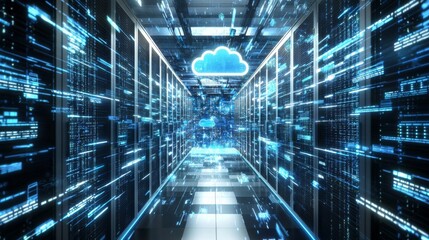 Wall Mural - innovative cloud virtualization architecture, with virtual servers and storage units seamlessly conn