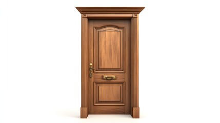 Wall Mural - 37. **A classic wooden door with a vintage handle, isolated on a pristine white background.