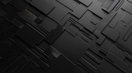 3D rendering of a black abstract geometric background suitable for advertising showcasing elements of technology modern design and futuristic themes Sci fi illustration for various applications