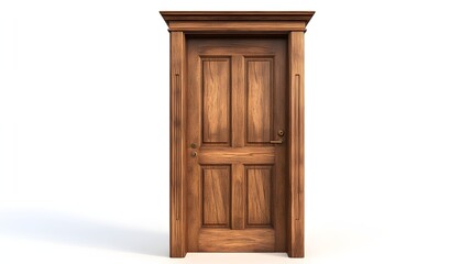 Wall Mural - 16. **A simple wooden door with a polished finish, isolated on a pristine white background.