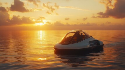 Futuristic Sea Vehicle at Sunset