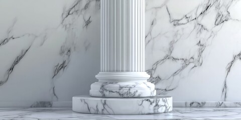Poster - 3D rendering of a marble pedestal with classical architecture for showcasing products