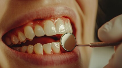 Wall Mural - Close-up of a dentist examining a patient teeth with a mirror