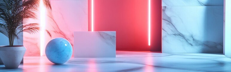Poster - 3D abstract geometric design featuring a white marble aesthetic