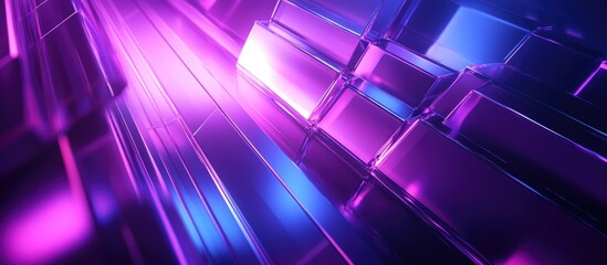 Leinwandbilder - 3D rendering of an abstract geometric background in purple and blue hues Cyberpunk theme Suitable for advertising technology showcasing cosmetics business and metaverse concepts Sci Fi illustration