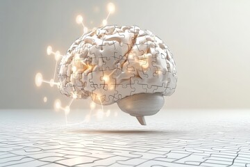 Poster - Futuristic floating brain surrounded by neural connections representing artificial intelligence innovation and cognitive science in a sleek high tech environment