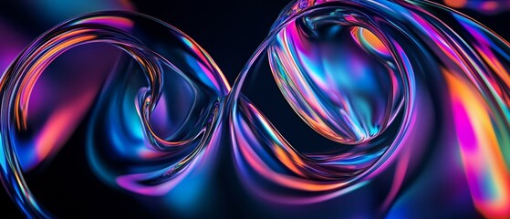 Poster - Intertwined Iridescent Rings on Black Background