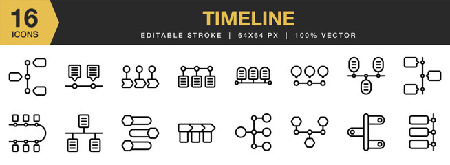 timeline icon set. editable stroke icon collection. includes timeline icons and more. outline icons 