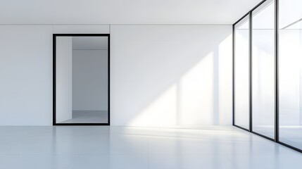 10. **A minimalist sliding window with a black frame, set against a pristine white background.