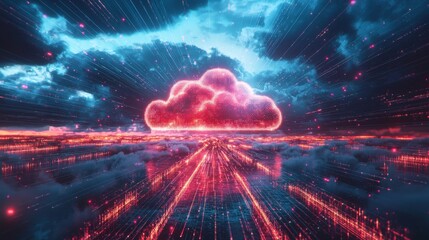 Wall Mural - intelligent cloud infrastructure management, advanced ai-driven interface managing digital pathways 