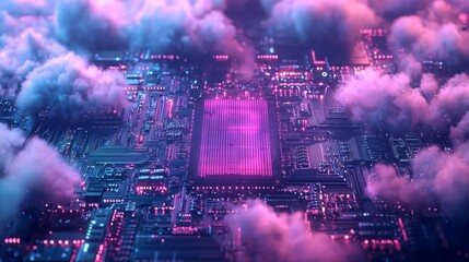 Wall Mural - high-performance cloud infrastructure, data flowing through optimized pathways and processors, with 