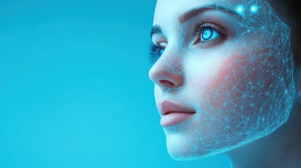 woman applying transparent graphene face mask skin glowing with nanotech infusion