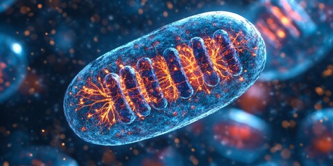 mitochondria within a cell, highlighting the organelles responsible for energy production