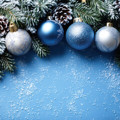 Wall Mural - blue backgrounds and Christmas tree decorations. AI dekorative.