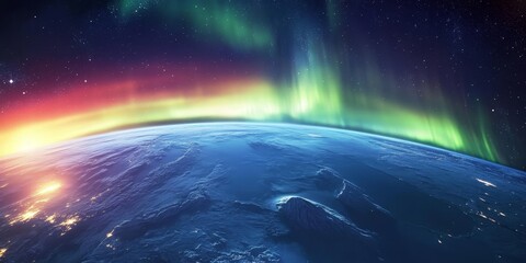 the Northern Lights seen from space, with vibrant auroras illuminating Earth?s atmosphere