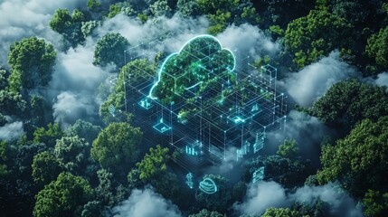 Wall Mural - optimized cloud storage environment, with energy-efficient systems, green technology, and seamless d