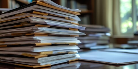 Wall Mural - academic journals stacked on a desk, with a researcher highlighting important sections for a literat