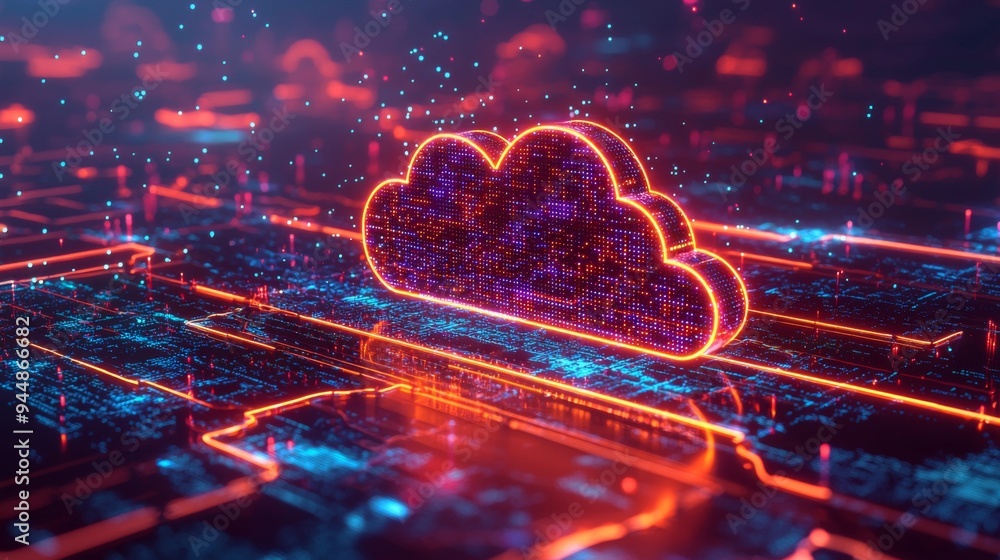 Seamless cloud storage integration, different storage devices merging into a unified cloud network, glowing pathways representing data transfer
