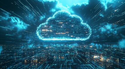 Wall Mural - automated cloud storage management, robotic systems handling and organizing digital files in a vast 