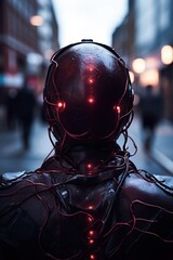 Poster - Futuristic cyborg with glowing red lights