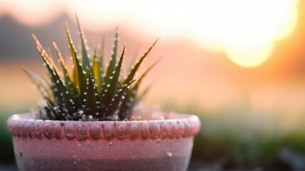 Sticker - succulent plant in terracotta pot at sunset