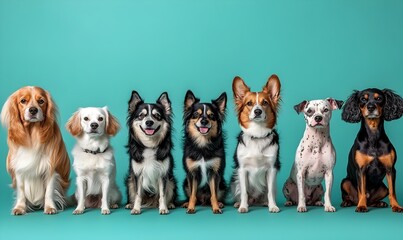 Various Worldwide Dog Breeds Sitting on Refined Celadon Background