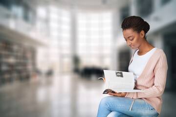 Wall Mural - Female business person working in labrary