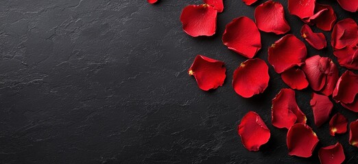 Poster - red rose petals on black background